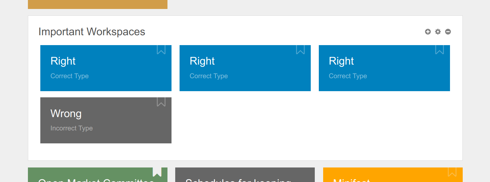 Three blue boxes labelled 'Right' and one grey box labelled
'Wrong', grouped by a white box labelled 'Important
Workspaces'.